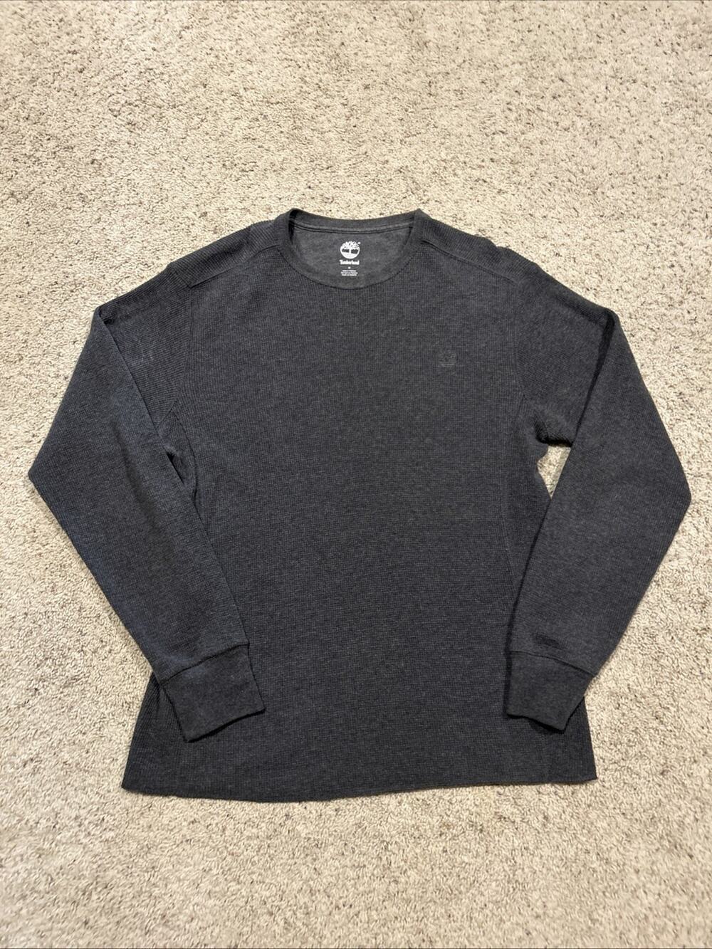 Timberland Shirt sz M Mens Thermal Waffle Knit Long Sleeve Crewneck Tee GRAY B26